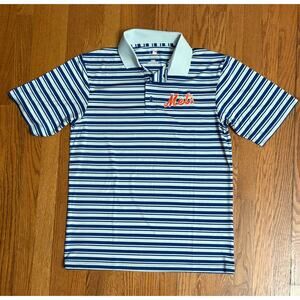 New‎ York Mets MLB Blue White Horizonal Stripe Men's Polo Shirt Size Medium- EUC